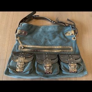 Ghurka leather trimmed suede shoulder bag